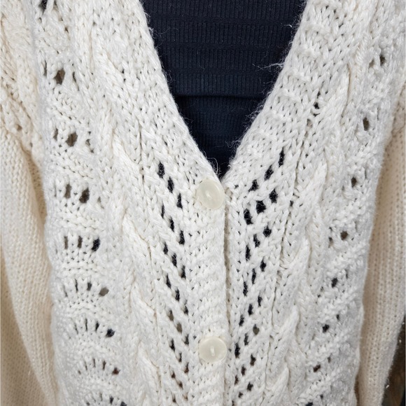 Cream Open Knit Cardigan Lace Front Y2K Cottagecore Vintage Sweater - Medium - Picture 5 of 7
